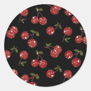 RAB Rockabilly Very Cherry Cherries On Black Classic Round Sticker