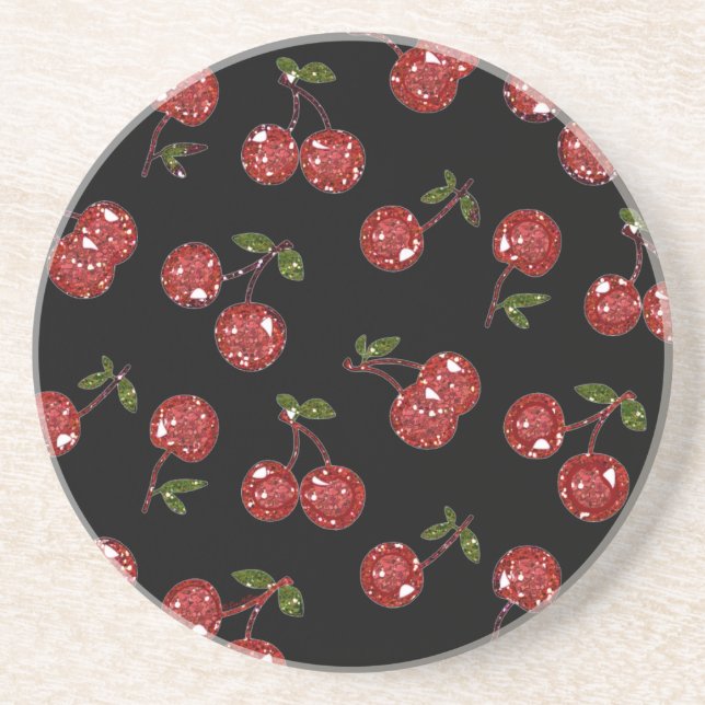 RAB Rockabilly Very Cherry Cherries On Black Coaster (Front)