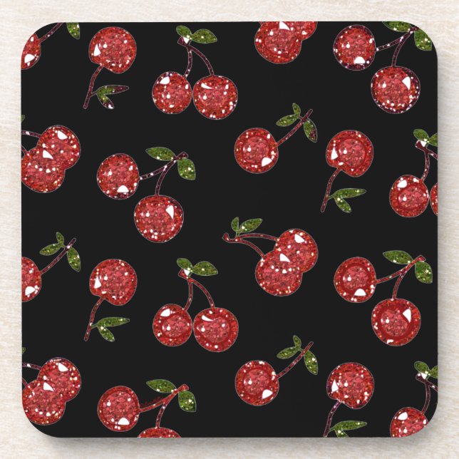 RAB Rockabilly Very Cherry Cherries On Black Coaster (Front)