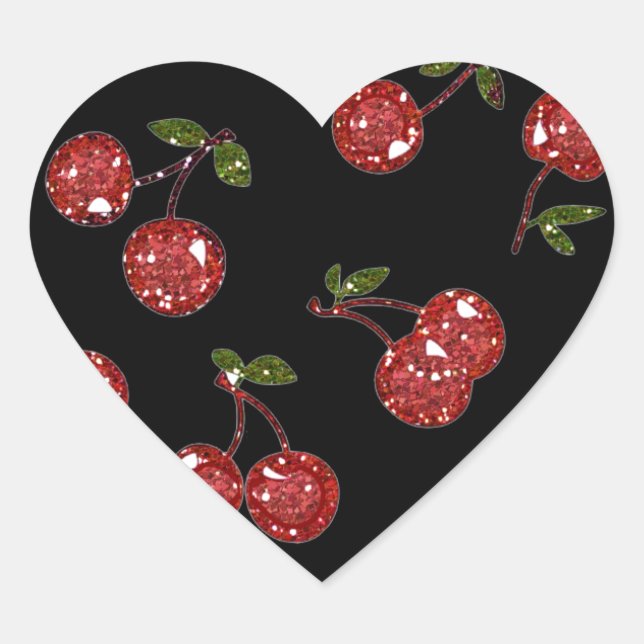 RAB Rockabilly Very Cherry Cherries On Black Heart Sticker (Front)