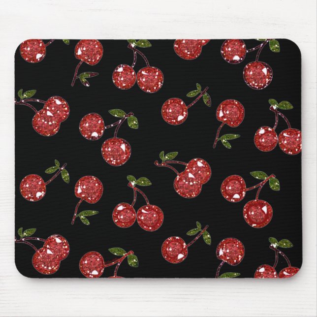 RAB Rockabilly Very Cherry Cherries On Black Mouse Mat (Front)