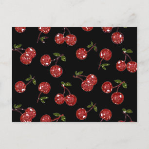 RAB Rockabilly Very Cherry Cherries On Black Postcard