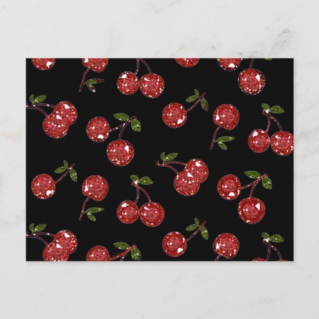 RAB Rockabilly Very Cherry Cherries On Black Postcard (Front)