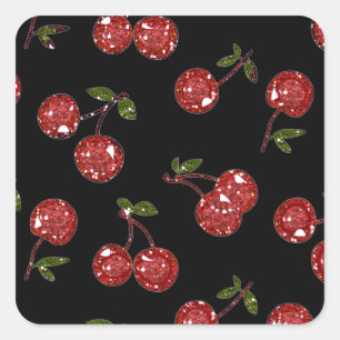 RAB Rockabilly Very Cherry Cherries On Black Square Sticker