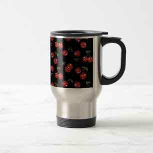 RAB Rockabilly Very Cherry Cherries On Black Travel Mug