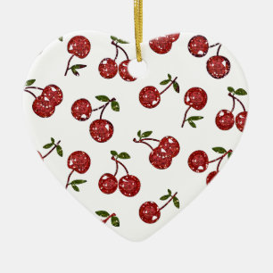 RAB Rockabilly Very Cherry Cherries On White Ceramic Tree Decoration