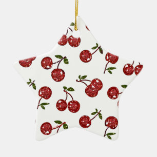 RAB Rockabilly Very Cherry Cherries On White Ceramic Tree Decoration