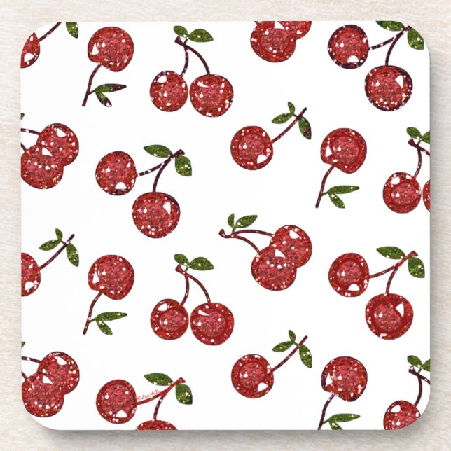 RAB Rockabilly Very Cherry Cherries On White Coaster (Front)