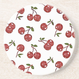 RAB Rockabilly Very Cherry Cherries On White Coaster