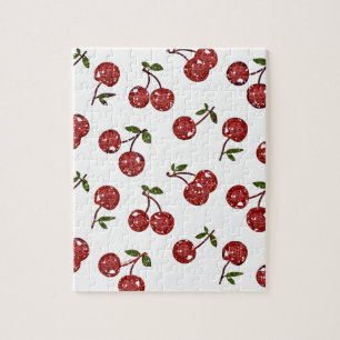 RAB Rockabilly Very Cherry Cherries On White Jigsaw Puzzle