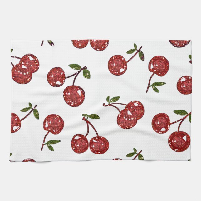 RAB Rockabilly Very Cherry Cherries On White Tea Towel (Horizontal)