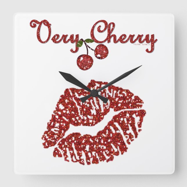 RAB Rockabilly Very Cherry Kiss Square Wall Clock (Front)