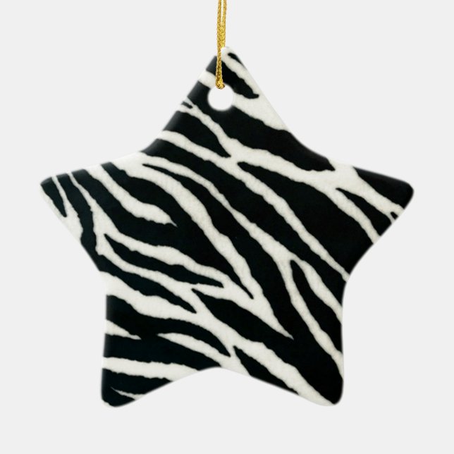 RAB Rockabilly Zebra Print Black & White Ceramic Tree Decoration (Front)