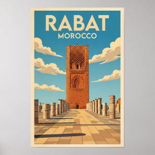 Rabat Morocco Illustration Travel Art Vintage Poster