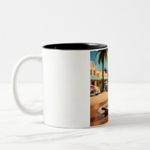 rabbbit roller skating at the beach Two-Tone coffee mug