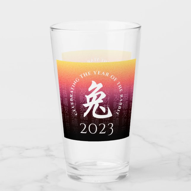 Rabbit 兔 Red Gold Chinese Zodiac Lunar Symbol Glass (Front)