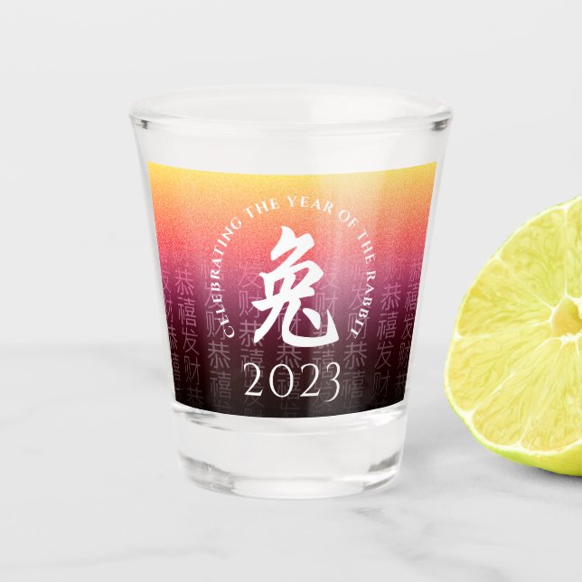 Rabbit 兔 Red Gold Chinese Zodiac Lunar Symbol Shot Glass (Front)