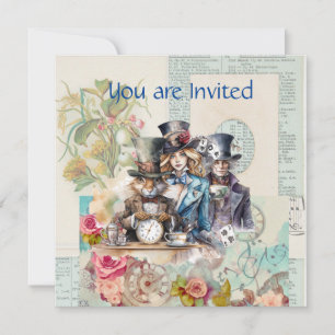 Rabbit, Alice and Mad Hatter in Top Hats Invitation