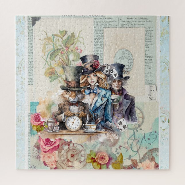 Rabbit, Alice and Mad Hatter in Top Hats Jigsaw Puzzle (Vertical)