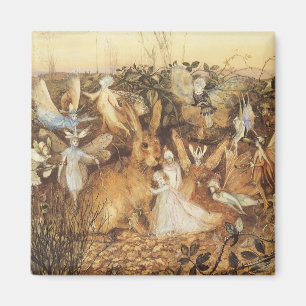 Rabbit Among the Fairies, Vintage Fairy Tales Magnet