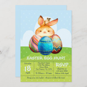 Rabbit and Baby Bunny Easter Egg Hunt Brunch Invitation