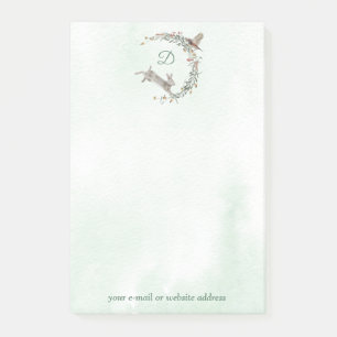 Rabbit and Bird Monogram Wreath Post-it Notes