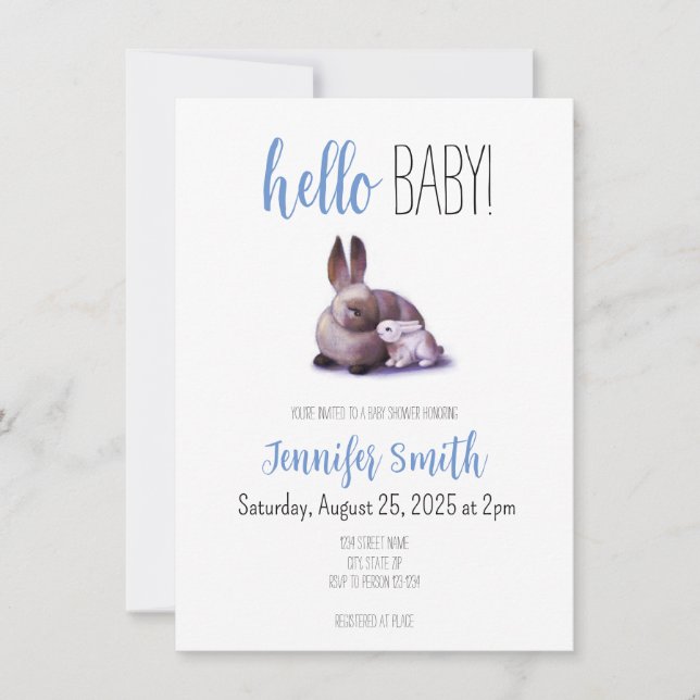 Rabbit and Bunny Baby Shower Invitation (Front)