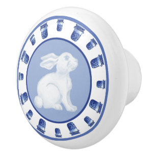 Rabbit and Chinoiserie Pot Ceramic Knob