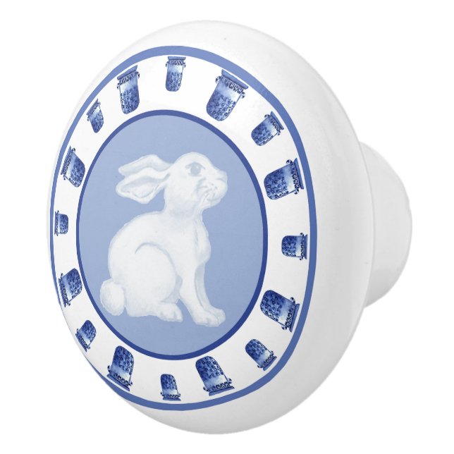 Rabbit and Chinoiserie Pot Ceramic Knob (Right)