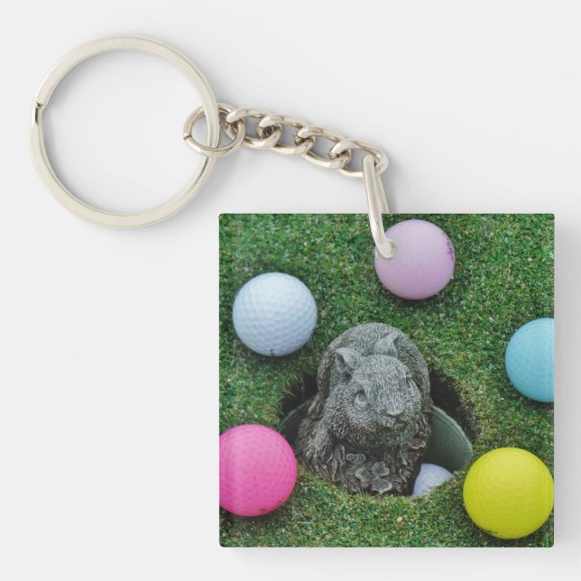 Rabbit and coloured Golf Balls Key Ring (Front)