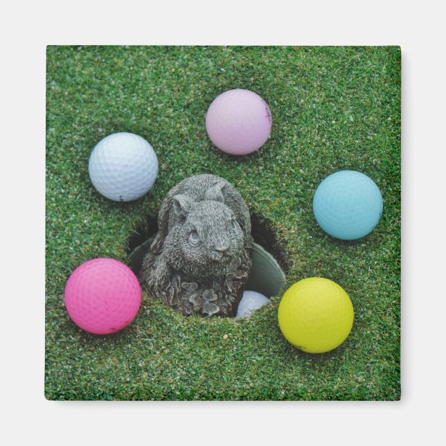 Rabbit and coloured Golf Balls Magnet (Front)