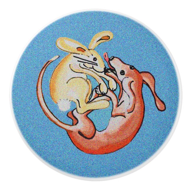 Rabbit and dog are friends Ceramic Pull (Front)