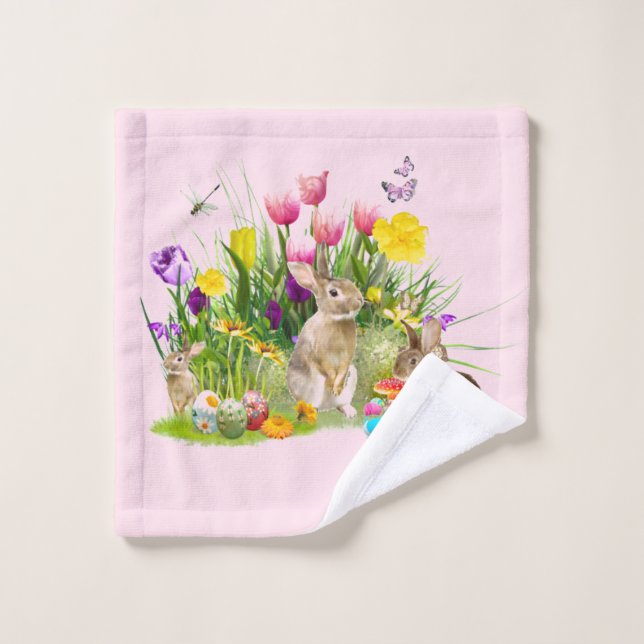 Rabbit and Easter Eggs  Holiday  Bath Towel Set (Wash Cloth)