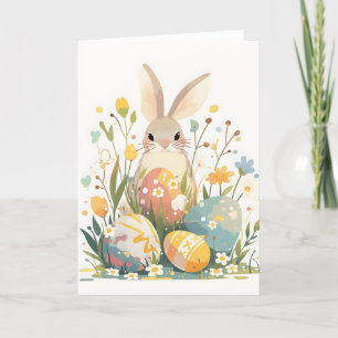 Rabbit and Easter Eggs Pastel Holiday Card