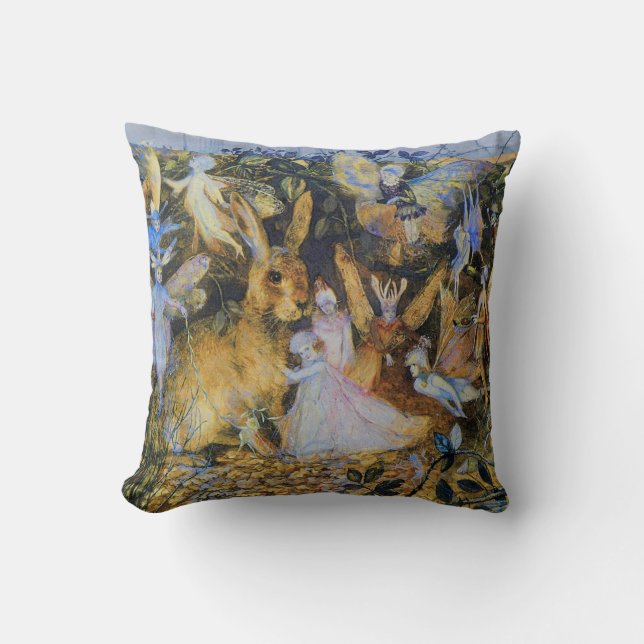 Rabbit and fairies vintage fairy tale art. cushion (Front)