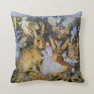 Rabbit and fairies vintage fairy tale art. cushion