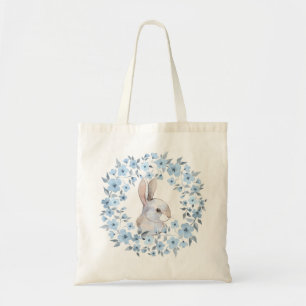 Rabbit and floral wreath tote bag