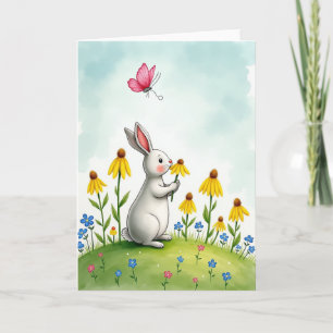 Rabbit And Flowers Cute Scene Card