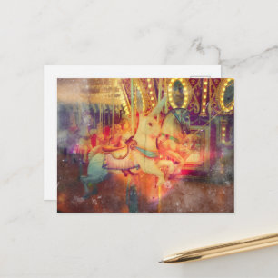 Rabbit and Horse Merry Go Round Postcard