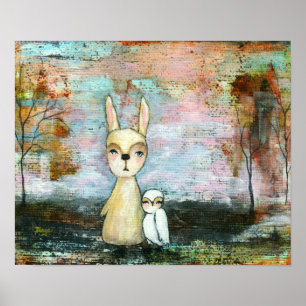 Rabbit and Owl, Woodland Animals Custom Size Poster