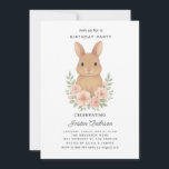 Rabbit and Pink Flowers Birthday Party Invitation<br><div class="desc">Rabbit and Pink Flowers Birthday Party Invitation</div>