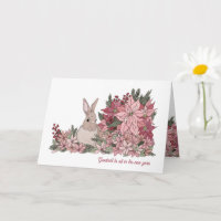 Rabbit and Pink Flowers New Year Card