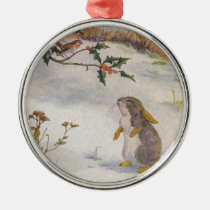 Rabbit and Robin Vintage Art Metal Tree Decoration
