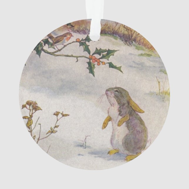 Rabbit and Robin Vintage Image Ornament (Back)