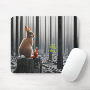 Rabbit and Squirrel In a Charred Forest Mouse Mat