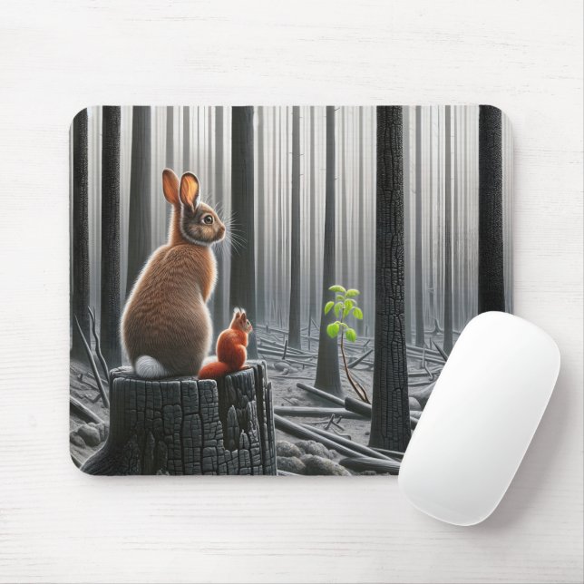 Rabbit and Squirrel In a Charred Forest Mouse Mat (With Mouse)