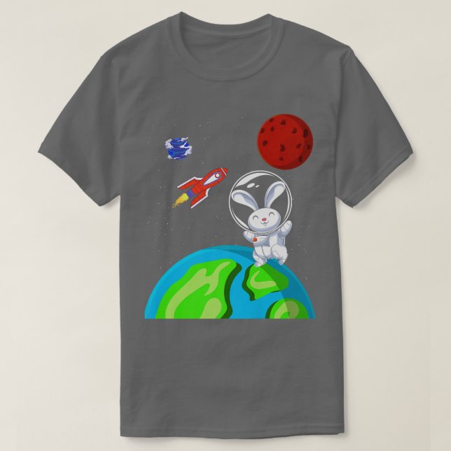 Rabbit Animal Lover Outer Space Rocket Astronaut B T-Shirt (Design Front)
