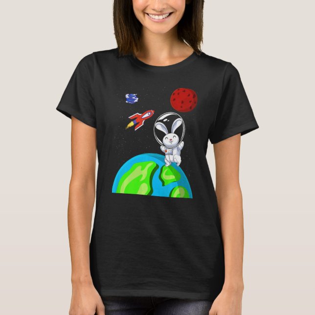 Rabbit Animal  Outer Space Rocket Astronaut Bunny  T-Shirt (Front)