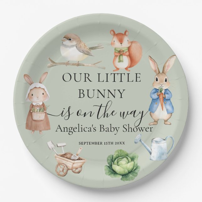 Rabbit Animals Garden Tools Baby Shower  Paper Plate (Front)
