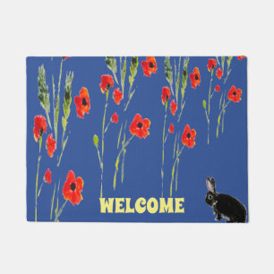 Rabbit Art and Red Poppies Doormat